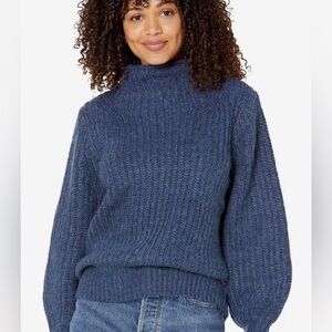 MADEWELL SM Loretto Mockneck Pullover Blue Chunky Knit Sweater Wool Blend